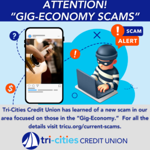 A graphic depicting the dangers of gig scams.